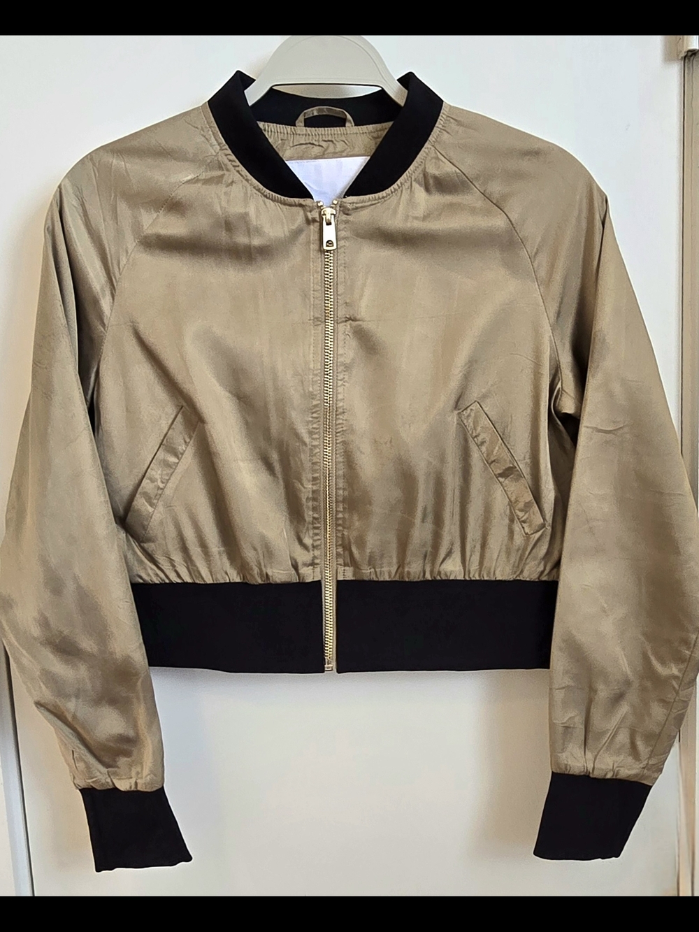 NVLT Taupe Bomber Jacket with Black Trim